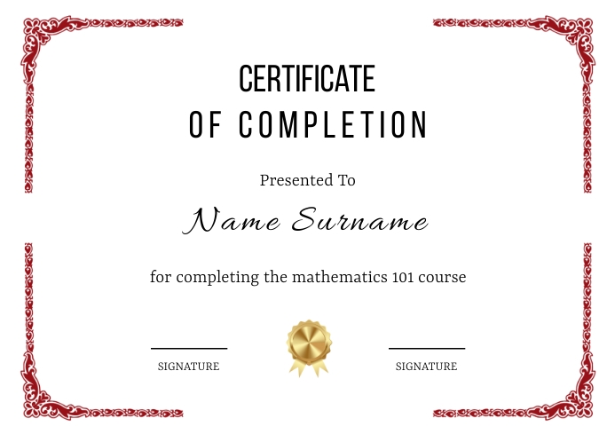 CERTIFICATE OF COMPLETION TEMPLATE A4