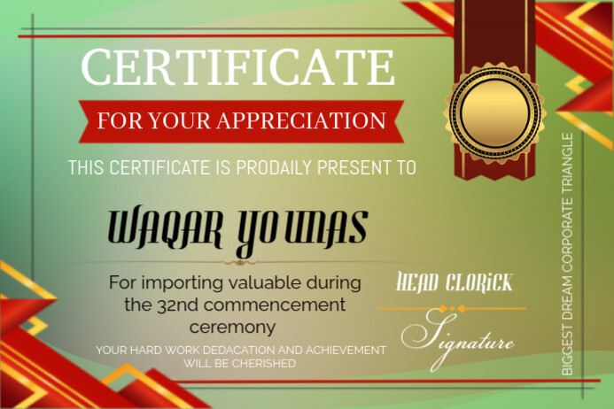 Certificate of existence Label template