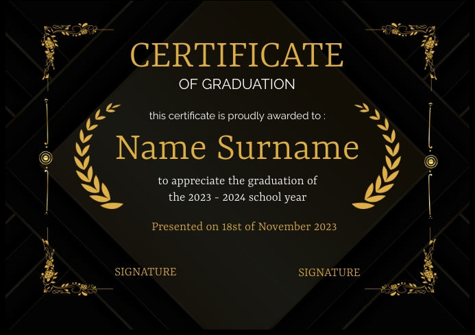 Graduation Certification Design CERTIFICATE OF GRADUATION TEMPLATE | PosterMyWall