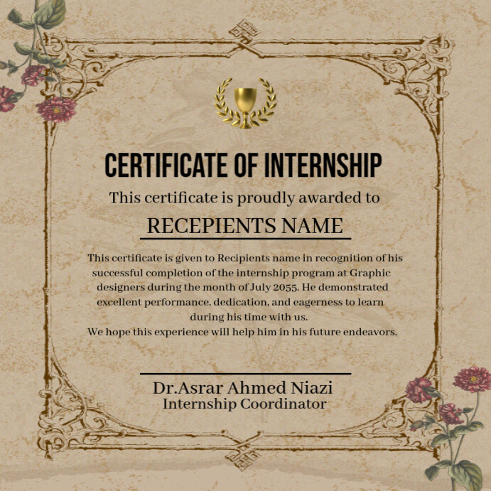 Certificate of internship Instagram Post template
