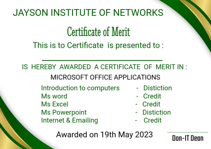 Certificate Of Merit Template