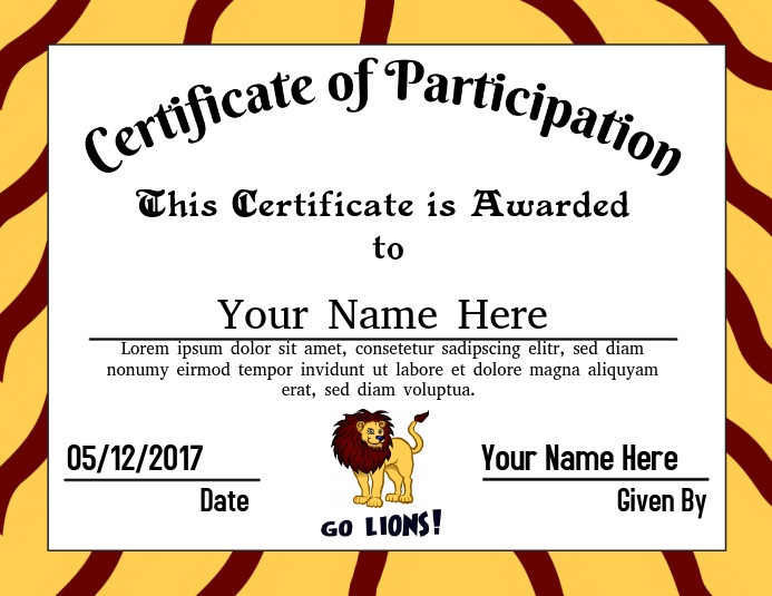 Certificate of Participation (Lions) Template | PosterMyWall certificate-of-participation-lions-template-postermywall