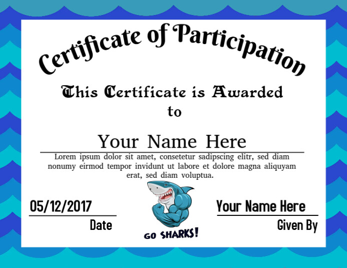 Certificate of Participation (Sharks) Flyer (US Letter) template