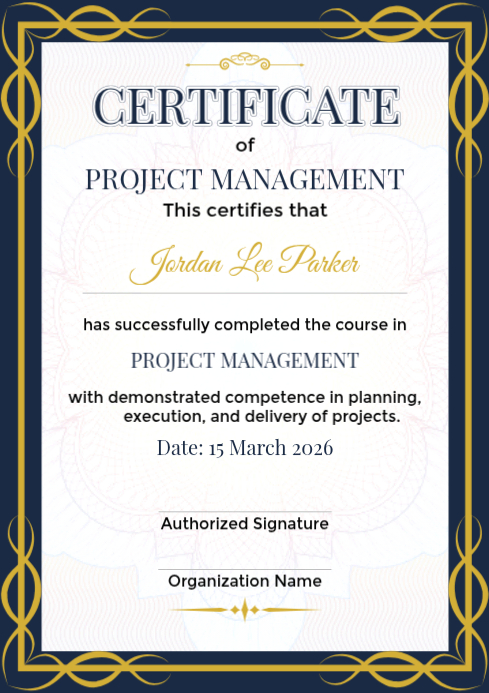 Certificate Of Project Management Template | PosterMyWall