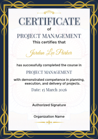 White Certificate of Project Management A4 Template