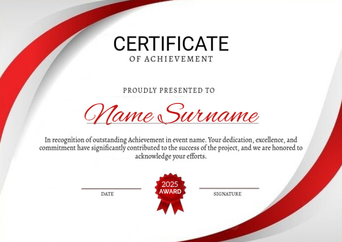 Certificate Of Recognition And Achievement A4 template