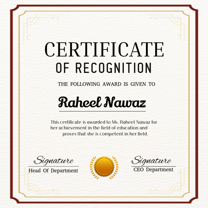 Certificate of recognition Instagram Plasing template