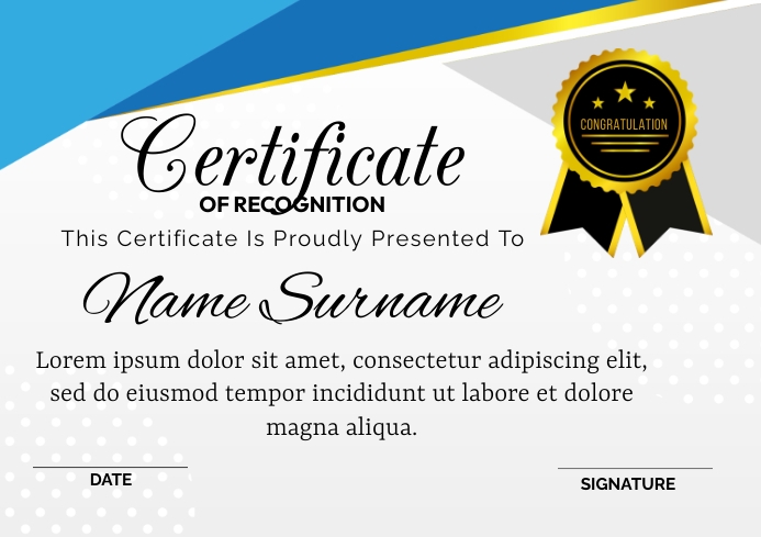 Recognition Card Design Example Certificate Of Recognition Template | PosterMyWall