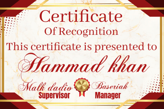 Certificate of recognition Flag template
