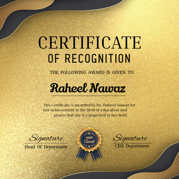 Certificate of recognition Сообщение Instagram template