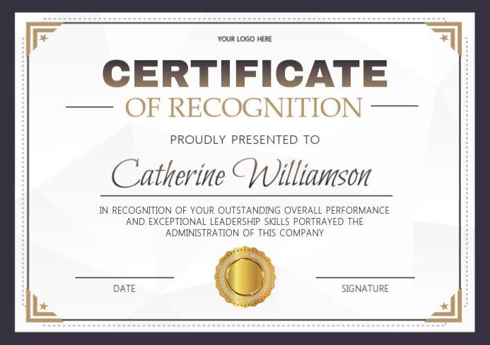 Certificate Of Recognition Design Template A3