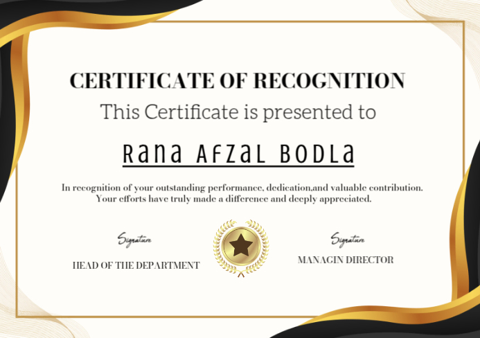 Certificate of recognition editable customizable A5 template