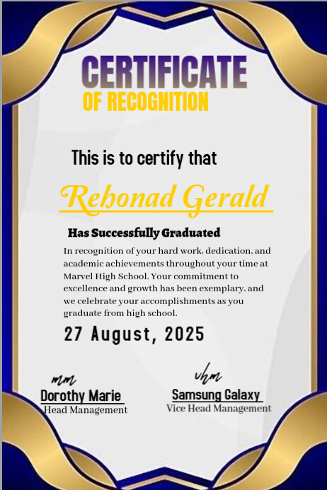 Certificate of recognition template design Banner 4' × 6'