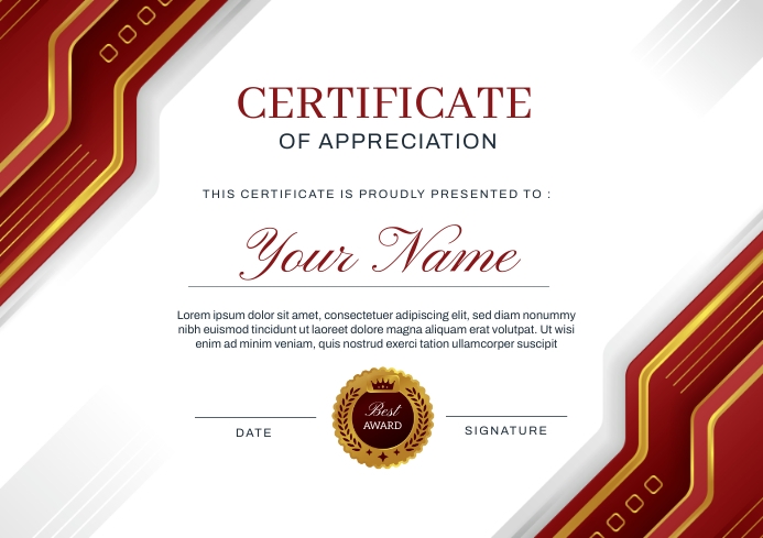 Certificate Template Red Gradient Abstract PosterMyWall