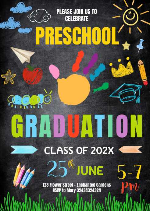 chalk Preschool Graduation Invitation A6 template