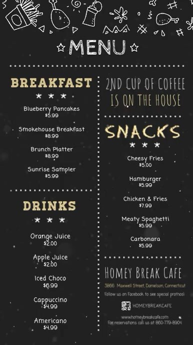 Chalkboard Breakfast Menu Digital Display Video Template | PosterMyWall