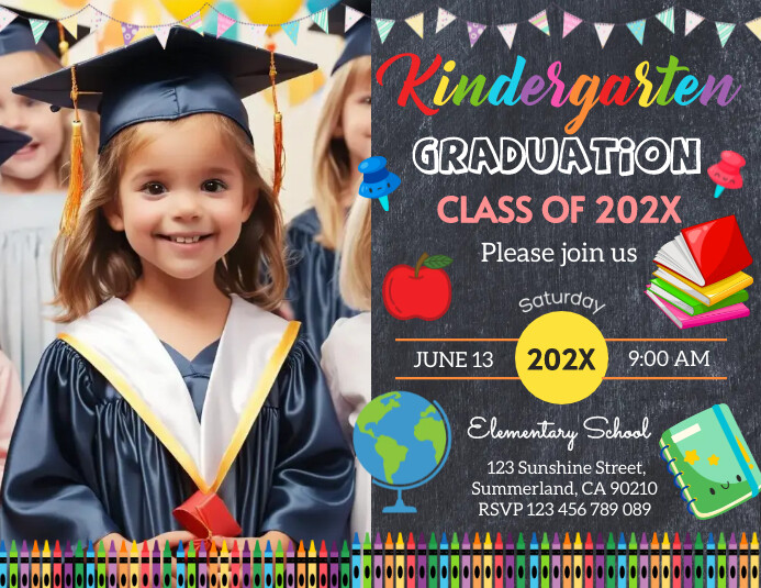 Copy of CHALKBOARD Kindergarten Graduation photo Invi | PosterMyWall
