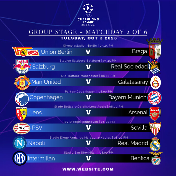 CHAMPIONS LEAGUE 2023 2024 FIXTURE Template | PosterMyWall champions-league-2023-2024-fixture-template-postermywall