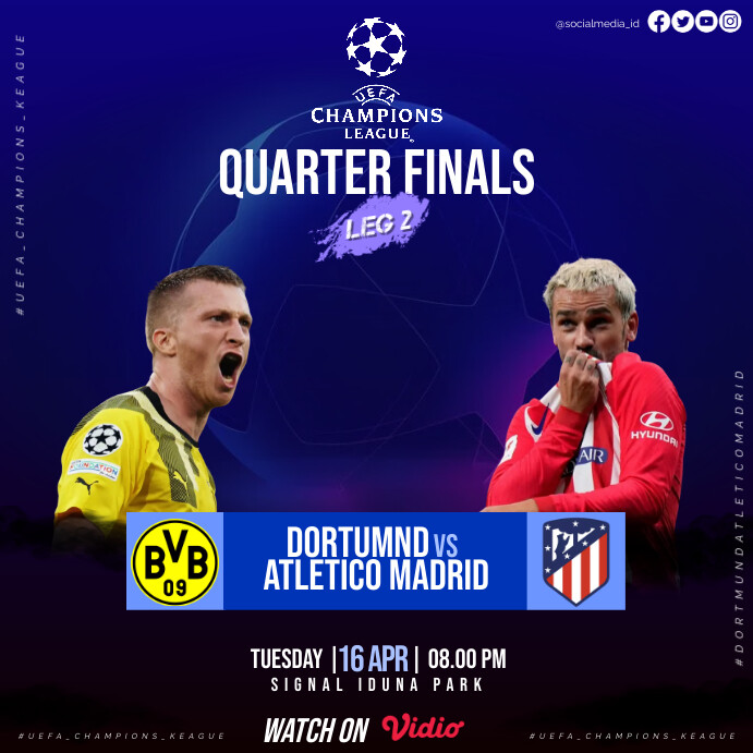 CHAMPIONS LEAGUE DORTMUND VS ATLETICO MADRID Instagram Post template