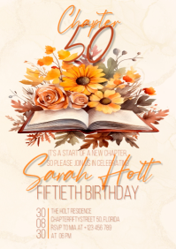 Chapter Fifty Fall Birthday Invitation | Open Book Lover’s Theme A5 template