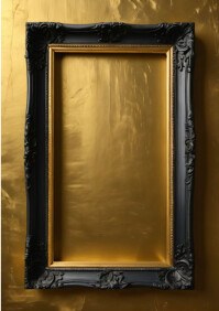 Charcoal black frame in gold background design. A4 template