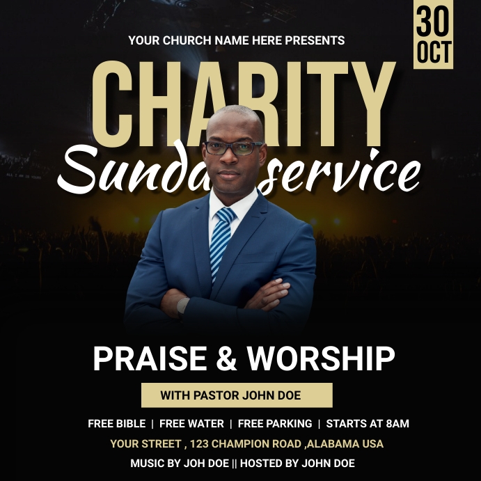 charity sunday service Publicação no Instagram template