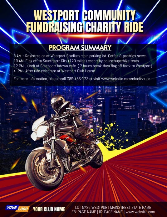 Charity Rides Layout Design Charity Superbike ride invitation flyer Template | PosterMyWall