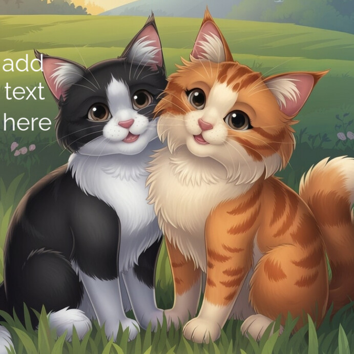 Charming Cartoon Cat Companions Pos Instagram template