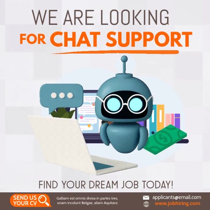Chat Support Hiring Video Ads Template | PosterMyWall