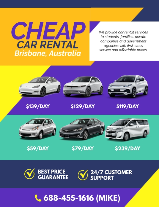 Cheap Example Ad Cheap Car Rental Flyer Ad Template | PosterMyWall