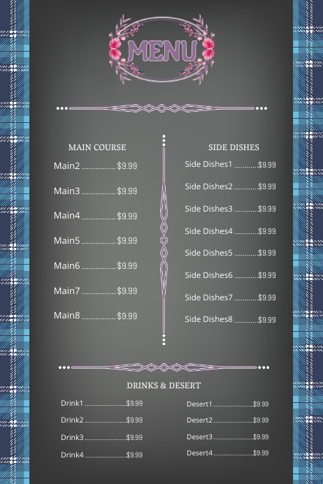 Checker Pattern Menue Checker Restaurant Menu Template | PosterMyWall