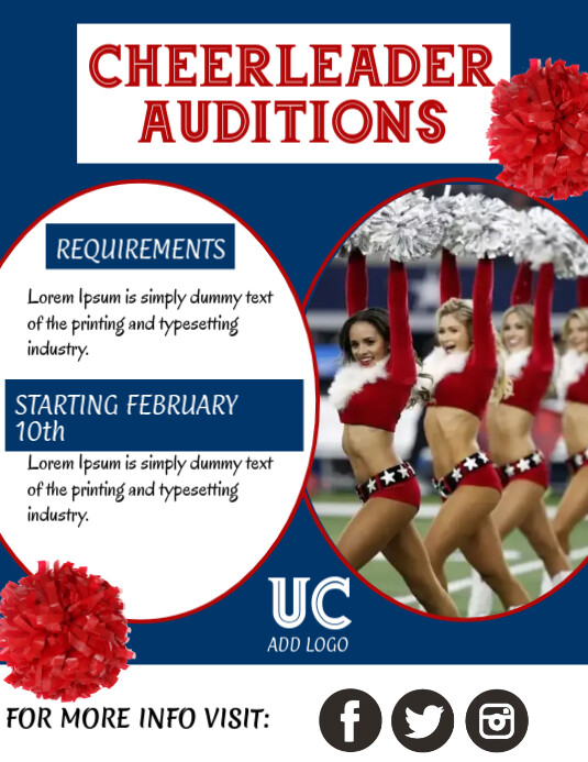 Cheerleader Auditions, Cheerleading Flyer Template PosterMyWall Cheerleader Auditions, Cheerleading Flyer Template PosterMyWall