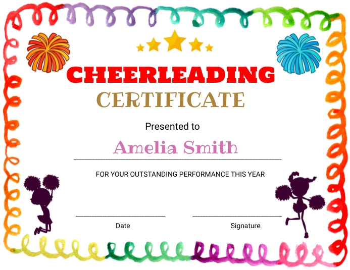 Cheerleading certificate Template PosterMyWall