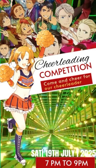 Cheerleading flyer template, typography sports poster, Business Card