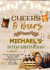 Cheers and beers man birthday invitation A6 template