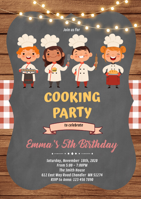 Brown Cooking Birthday Party A6 Template | PosterMyWall