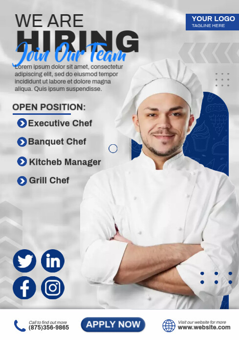 Chef Position Available White Job Hiring A4 Template | PosterMyWall