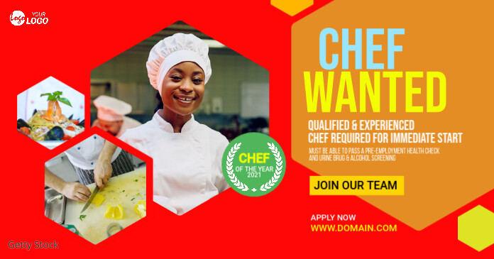 Food Job Advertisement Examples Chef Job Announcement Ad Template | PosterMyWall