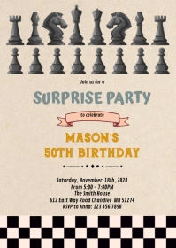 Chess Birthday Invitation A6 template
