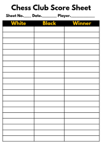 White Chess Club Score Sheet A4 Template
