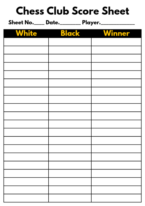 Chess Game Score Sheet Printable Template | PosterMyWall
