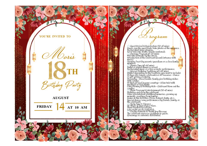 Chic & Floral Debut Program Layout A4 template