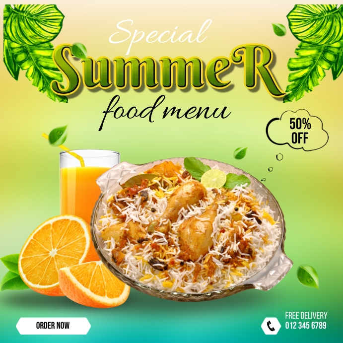 Chicken & Juice Summer Menu Instagram Post template