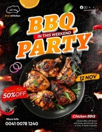 Chicken BBQ party fly invitation design template video facebook post Volante (Carta US)