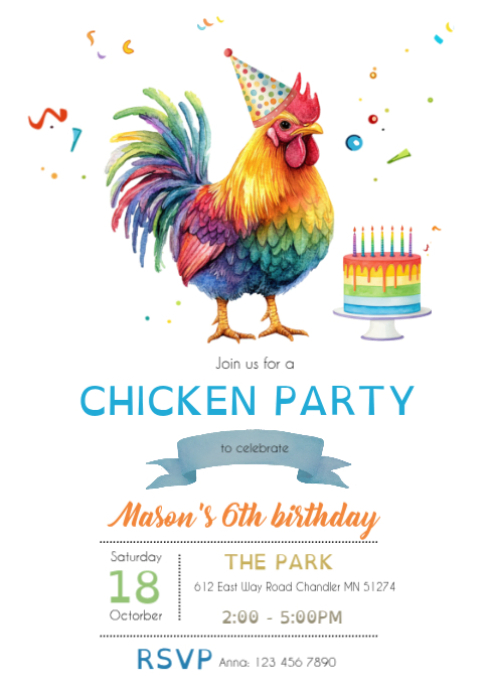 Chicken Birthday Party Invitation Template | PosterMyWall