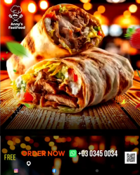 Chicken Shawarma wrap dish video beef grill roll fast food restaurant digital display instagram stor template