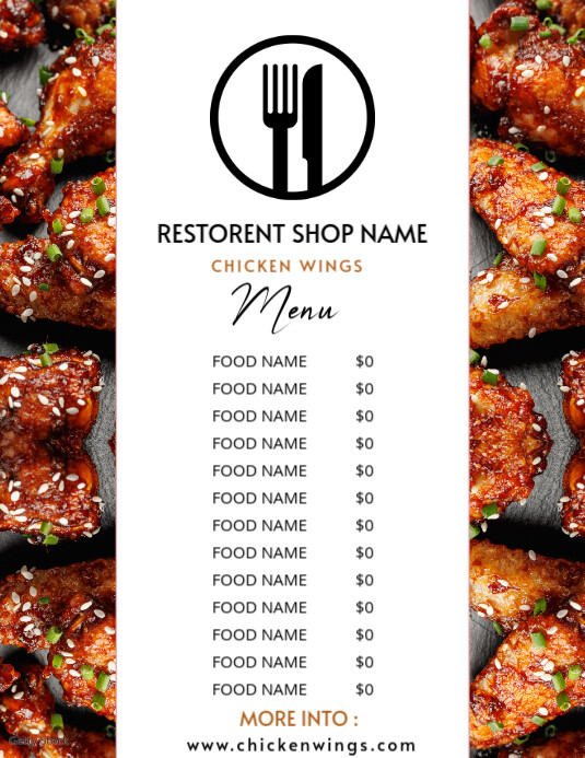 chicken wings menu Flyer (US Letter) template