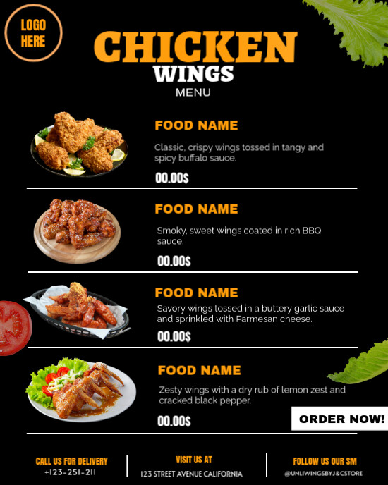 Checkinwings Box Menu Modèle chicken wings menu poster | PosterMyWall