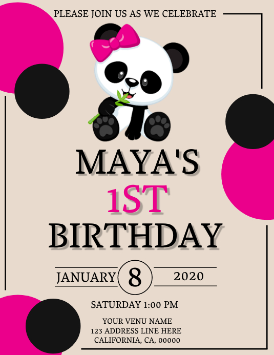 Child's 1st Birthday Invitation Template Ulotka (US Letter)