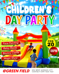 Children's Day kids party family fun day bouncy castle celebration amusement park invitation social Instagram Portrait template